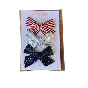 LITTLE POPPY CO July 4th Hair Bows NEW Americana The Lauren Bow Clip Set NWT